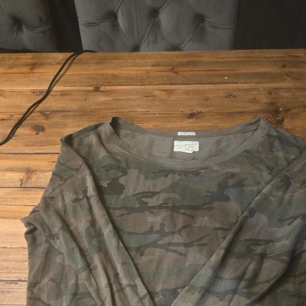 Denim & Supply Ralph Lauren Camo Waffle Knit Thermal RL Boyfriend Top Green L